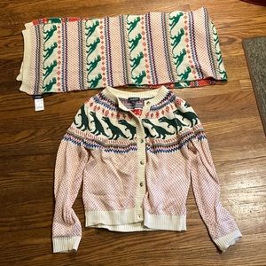 ModCloth Dino Cardigan and Scarf Combo